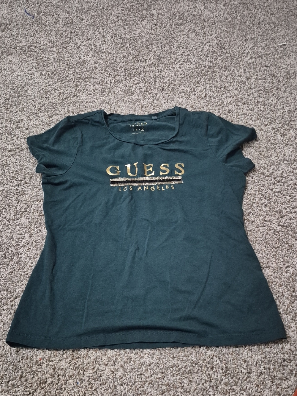 GUESS Los Angeles Women’s Short Sleeve Tee - Dark Teal with Gold Logo